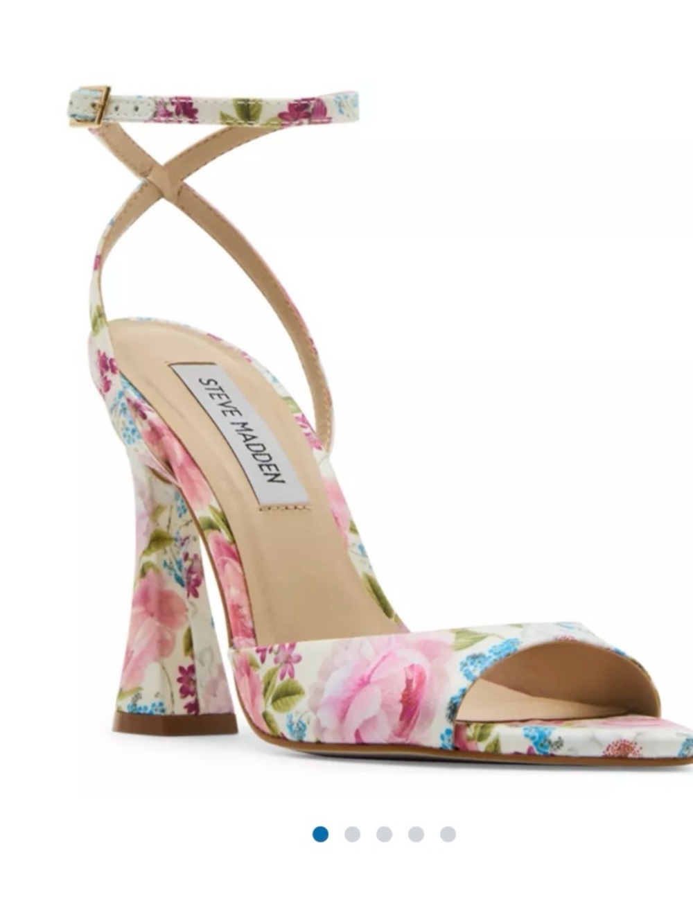 Steve Madden Beki Sandal -  Floral Ankle-Strap Block Heel Sandals - Pink Multi